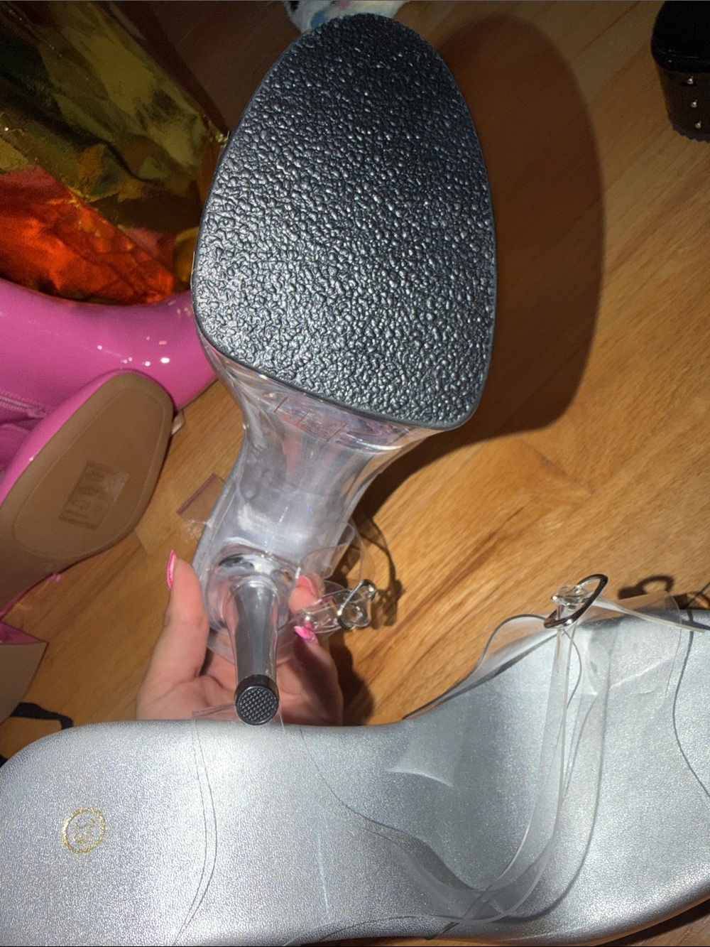Clear Strap Silver Platform Stiletto Heels - Picture 3 of 3